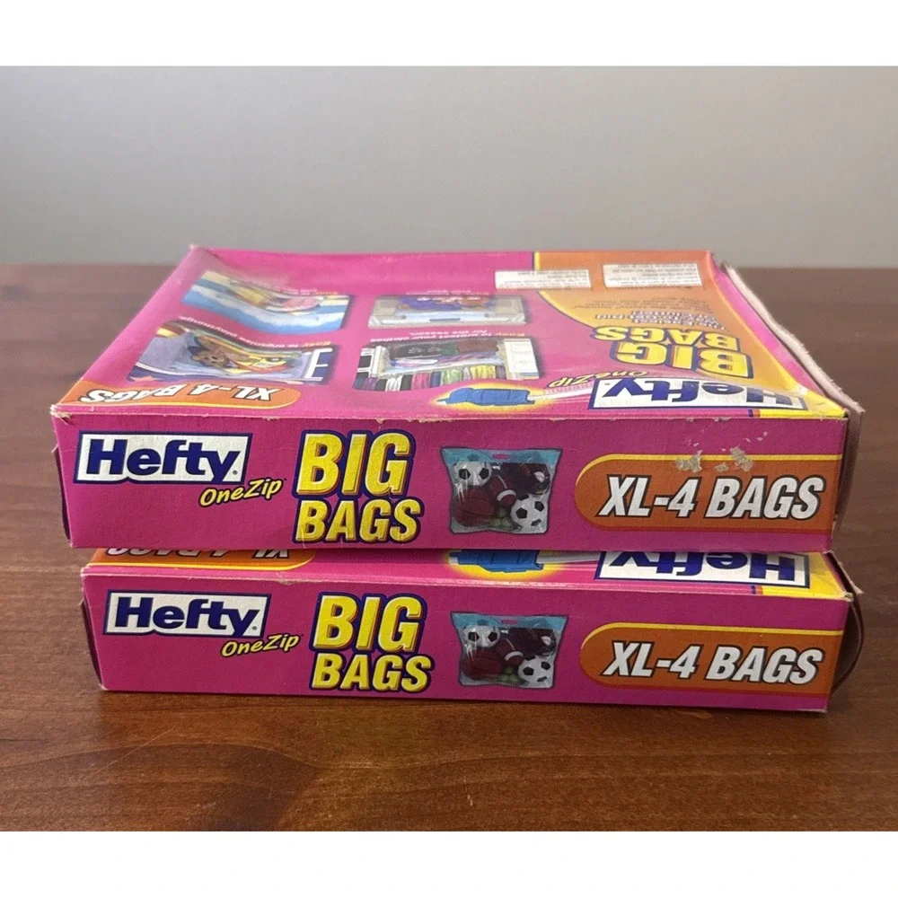 NOS Lot Of 2 Hefty Big Bags XL 11 Gallon 4 Pack Zip Slider Heavy Duty